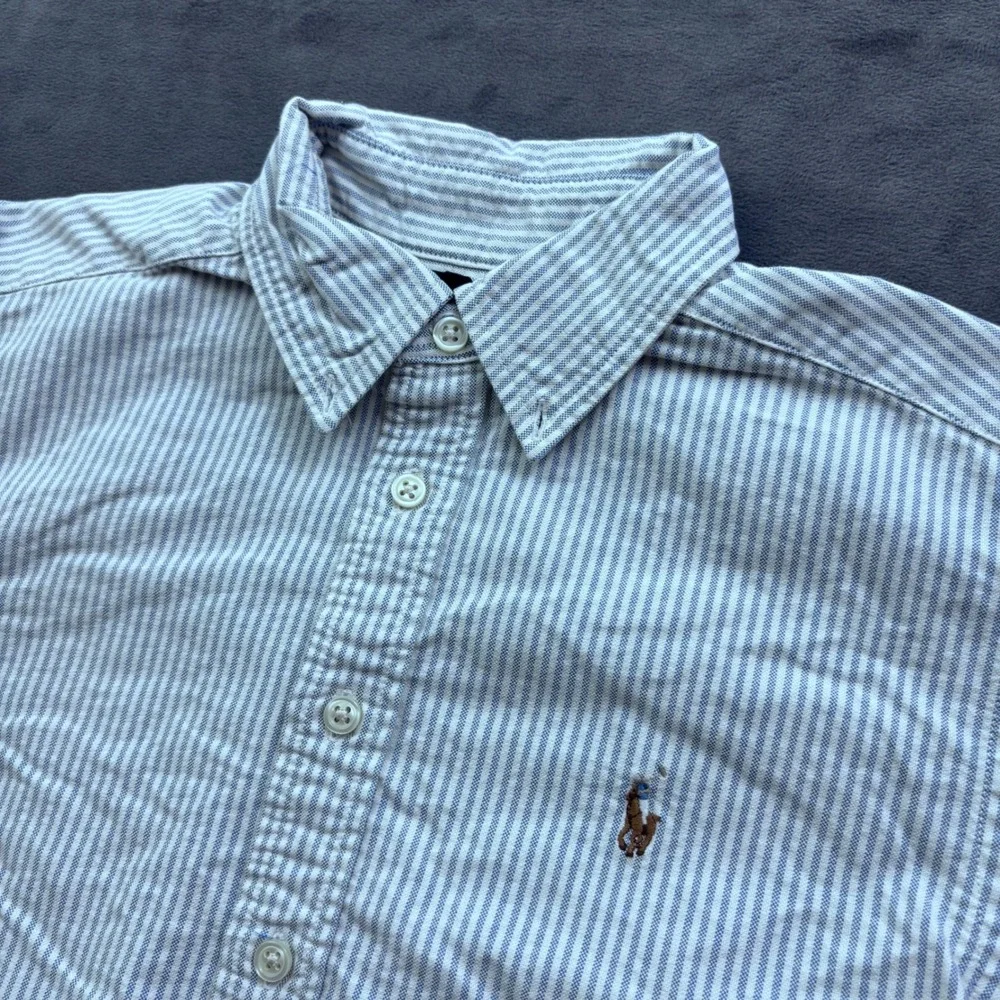 Ralph Lauren Kids Blue White Striped Cotton Oxford Button Down Shirt Size 12